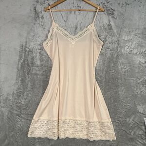 Delta Burke Sleepwear Slip Dress 2X Nude Beige Satin Nightgown Lace Coquette